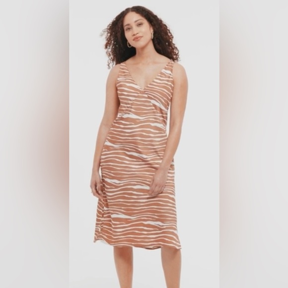 a new day Dresses & Skirts - A New Day Brown Zebra Stripe Satin Slip Dress w/ V-Neck- Size Large
